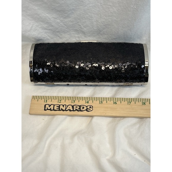 WHBM White House‎ Black Market Sequin Evening Hinged Clutch w Chain Strap  Black - Picture 3 of 8